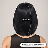 abordables Perruques Synthétiques Sans Bonnet-Perruque Synthétique Lisse Lisse Yaki Coupe Asymétrique Frange Droite Fabriqué à la Machine Perruque 14 pouces A1 Cheveux synthétiques Femmes Fête Classique Confortable Noir