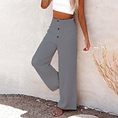 abordables Pantalón liso de lino y algodón-Mujer Pantalones de lino y algodón pantalones Casual Longitud total Cintura Media Plano Cintura elástica Confortable Al Aire Libre Deporte Calle Vino Azul marinero Gris Negro Verano Ajuste regular