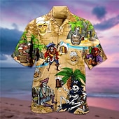 levne Retro vintage tisk-Pánské Lebky Pirát Pivo Košile Havajská košile Aloha košile Krátký rukáv Košile Kubánský límec Sportovní Módní Šik ven Ležérní Havajské Dovolená Žlutá S M L