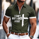 economico Polo con testo divertente da uomo-Per uomo Testo / Numero Croce Polo con zip Manica Corta Collo ripiegato Casual Quotidiano All&#039;aperto Athleisure Casual Quotidiano Cerniera Estate Verde scuro Grigio Nero