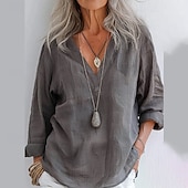 economico Camicie-Per donna Camicia Blusa Camicie di cotone e lino Semplice Moderno Casual Manica Lunga Scollo a V Top Regolari Quotidiano Uscire Bottoni Giallo Rosa Cachi Grigio Estate