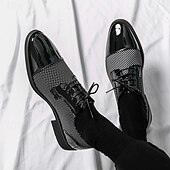 economico Formale-scarpe oxford da uomo in pied de poule bianco e nero con dettagli in vernice, elegante design con lacci per eventi formali alla moda