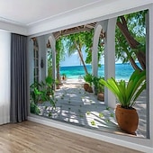 お買い得  オーシャンビーチのタペストリー-景観海の景色ハンギングタペストリー壁アート大きなタペストリー壁画デコレート写真バックドロップブランケットカーテンホームベッドルームリビングルームデコレーション