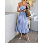 abordables Robes d&#039;été-Femme Robe mi-longue robe blanche Robe casual Robe d&#039;été Robe à enfiler Mode Moderne du quotidien Plage Fin de semaine Standard Plein Sans Manches Bretelles Fines Noir Jaune Bleu Vert Eté