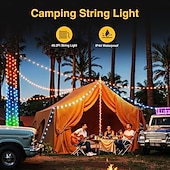 abordables Linternas y luces de camping-Luces LED para exteriores, cadena de luces, luces para carpa, almacenamiento rápido, cadena de luces para acampar de 15 m con 9 modos, impermeable, tipo C, 4000 mAh, recargable, lámpara LED portátil