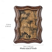 cheap Picture Frames-Curved Resin Decorative Photo Frame, Vintage Faux Walnut Art Design, Horizontal and Vertical Display, Entryway, Bedroom, Study, and Office Table Decor Photo Frame