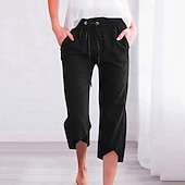 billiga Byxor-Dam Capribyxor Byxor av linne i bomull Byxor Streetwear Ledigt Vadlängd Naturlig Slät Ficka Elastisk dragsko-design Mateial som andas Mjuk Microelastisk Ledigt Dagliga kläder Svart Vit Mörkgrå Kaki