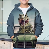 billiga Pojkens 3D-djur-Pojkar 3D Dinosaurie Huvtröja Kappa Ytterkläder Långärmad Vår Höst Förtjusande Sport Barn 4-12 år Blixtlås Gata Dagligen Normal