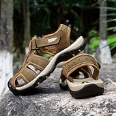 abordables sandalias de exterior-Sandalias deportivas multitirantes verdes y marrones para hombre con velcro ajustable y suela antideslizante para aventuras al aire libre