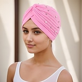 economico Copricapi da cerimonia-Copricapo Misto Poliestere / Cotone Cappello floscio turbanti Casuale Chiesa Con Perline Colore puro Copricapo Copricapo