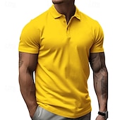 baratos Polo Clássico Masculino-Homens Camisa de golfe Camisas Polos de Golfe Trabalho Casual Lapela Manga Curta Básico Moderno Tecido Botões Verão Normal Preto Branco Amarelo Vermelho Azul Marinha Azul Royal Camisa de golfe