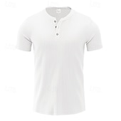 abordables Camiseta informal tipo henley-Hombre Camiseta con botones Camiseta Henley Shirt Tee Manga Corta Henley Verano Primavera Plano Moda Design Básico Jacquard Vacaciones Calle Noche Negro Blanco Rojo Camiseta superior para hombre