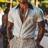 preiswerte Freizeithemden für Herren-Herren Hemd Sommerhemd Freizeithemd Knopfhemd Weiß Kurzarm Einfach Kragen Urlaub Täglich Bekleidung Mode Lässig Bequem