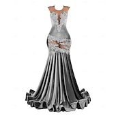 ieftine Rochii de Seară-Rochie de seară tip Sirenă  Trompetă Elegantă Rochie Formală de Bal cu tren scurt mânecă scurtă gât rotund brodată cu paiete și aplicații de mărgeluțe