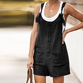 abordables Pantalon en coton et lin-Femmes Normal Pantalon inspiré du lin Basique Couleur Unie Sans manches Col en U Avec Poches Rue Quotidien Coupe régulière Noir Jaune Vert Claire Été