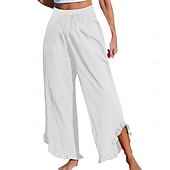 cheap Wide Leg &amp; High Waisted-Women&#039;s Chinos Comfort Ankle-Length High Waist Solid Colored Inelastic Casual Daily Apple Green Navy-blue claret Cuticolor Summer Spring Loose Fit