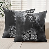 baratos Capa de almofada de férias-Capa de Almofada Decorativa de Páscoa Cruz Jesus 1PC Capa de Almofada Quadrada Macia para Quarto Sala de Estar Sofá Cadeira