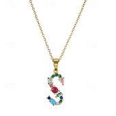 economico I regali-collana con lettera personalizzata, catena hip hop per clavicola, ciondolo con alfabeto in zircone colorato micro-pavé di rame, regalo di gioielli unico per la festa della mamma