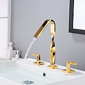 お買い得  ＬＥＤ付き蛇口-バスルームのシンクの蛇口 - 組み合わせ式 電気メッキ 組み合わせ式 二つのハンドル三穴Bath Taps