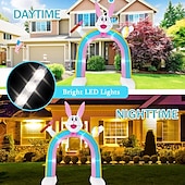 abordables Luces de paisaje-Conejito de Pascua inflable de 9.8 pies, cepillo de mano y huevo de Pascua inflable con arcoíris de luz, para interiores y exteriores, patio, jardín, césped, vacaciones familiares, ambiente de fiesta, luz decorativa
