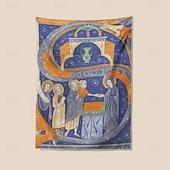 cheap Medieval Tapestry-Medieval Tapestry Middle Age Tapestry Gothic Art Large Tapestry Mural Decor Photograph Backdrop Home Bedroom Living Room Manuscript Illumination with the Beheading of Saint Paul in an Initial S