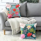 baratos estilo floral e plantas-Capa de Almofadas Decorativas de Flores 1PC Capa de Almofada Quadrada Macia para Sofá Capa de Almofada para Quarto Sala de Estar Cadeira