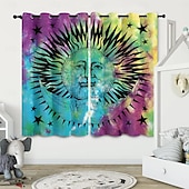 halpa Pimennysverho-RETRO ABSTRAKTI MANDALA AURINKO JA KUU ISOLAHKOTOULOS ULKOBALCONI KESKUSTELUTILA OLOHUONE KOTIKORISTUS 2-KOSKETUS 3D DIGITAALINEN PRINTTAUS REIKÄTUNNUSVERHO