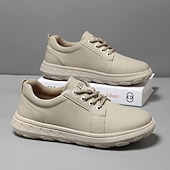 abordables Baskets-Baskets décontractées en cuir beige pour homme avec design à lacets - parfaites pour le confort au quotidien et les activités de loisirs