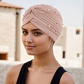 economico Copricapi da cerimonia-Copricapo Misto Poliestere / Cotone Cappello floscio turbanti Casuale Chiesa Con Perline Colore puro Copricapo Copricapo