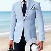 billiga Blazer-herr seersuckerkavaj sportjacka sommar lätt mode randig rosa himmelsblå salvia standard passform