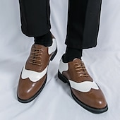 baratos Formal-Sapatos Oxford Brogue Masculinos Bicolor com Ponta Asa em Branco e Marrom, Sapatos Sociais Vintage em Couro Inspirados em Gatsby para Festas, Casamentos e Eventos Formais de Jazz na Década de 1920