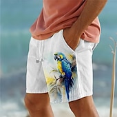 cheap Animals &amp; Birds-Men&#039;s Bird Parrot Shorts Cotton Linen Shorts Mid Waist Hawaiian Vintage Retro Vacation Dailywear Holiday Pocket Drawstring Elastic Waist Designer Clothing Apparel