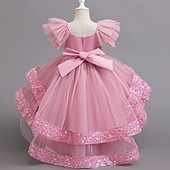 cheap Party Dresses-Kids Girls&#039; Party Dress Sequin Sleeveless Wedding Special Occasion Sequins Ruched Zipper Adorable Sweet Polyester Asymmetrical Party Dress Tulle Dress Summer Spring Fall 4-12 Years Pink Purple Green