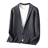 billige Herre Elite Yttertøy-herre ullblazer jakke genser frakk skole formell bryllup elegant varm vår høst ull nylon ensfarget jacquard flere lommer komfortabel enkeltspent blazer med to knapper svart mørkegrå militærgrønn