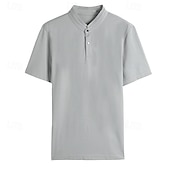 voordelige Heren Elite Polo-heren polo trui van zijde katoenmix, formeel werk, geribbelde kraag, korte mouwen, effen kleur, overhemd, zomer, donkergrijs, zwart, wit, kaki, grijs
