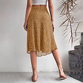 billige Grafiske skjørt-Dame الالتفاف A-linje Fritid Knelang Mellomhøyt liv Skjørt Blomstret Trykt mønster Mikroelastisk Feriereise Gate Svart Gul Blå Oransje Sommer Polyester