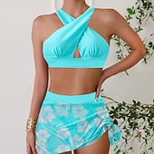 olcso Bikiniszettek-Női Fürdőruha Bikini 2 darab Merész Fürdőruha Push up Kötött Szabadság Tropikus Virágos Színes Kötőfék nyaka Ujjatlan Fürdőruhák