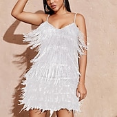 billiga Klänningar-Glada 20-talet 1920-talet Flapper-klänning Klänningar Den store Gatsby Tofs Fjäder Tofs Fjädrar Maskeradkläder Dam Maskerad Bröllop Bröllopsgäst Fest / afton Vuxen Klänning Hemkomstklänningar