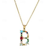 economico I regali-collana con lettera personalizzata, catena hip hop per clavicola, ciondolo con alfabeto in zircone colorato micro-pavé di rame, regalo di gioielli unico per la festa della mamma