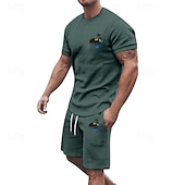 billiga Set med herr-T-shirts-Herr T-shirtkostymer 2 delar outfits T-shirt och shorts Kortärmad Rund hals Sommar Kokosnötsträd Mode Ledigt 2 st Semester Dagliga kläder Utekväll Svart Vit Gul Topp t-shirt för män
