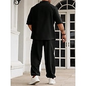 preiswerte Herren Basic Hemden Sets-Herren Zweiteilig Hemd Set Sommer-Set Passende Sets Freizeithemd Einfach Urlaub Täglich Schwarz Beige Grau Kurzarm Kragen Sommer Bekleidung