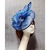 economico Fascinator-Fascinator Cappello a Rete Velato per il Matrimonio Giornata Ladies con Pennacchi di Piume Copricapo
