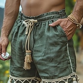 cheap Retro-Men&#039;s Shorts Summer Shorts Beach Shorts Pocket Drawstring Elastic Waist Plain Comfort Breathable Short Going out Beach Weekend Antique Green