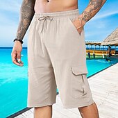 ieftine Vacanţă-Bărbați Pantaloni Scurți Pantaloni scurți din in Pantaloni scurți de vară Pantaloni scurți de plajă Cordon Talie elastică Multi Buzunare Simplu Confort Respirabil Scurt Vacanță Concediu Plajă