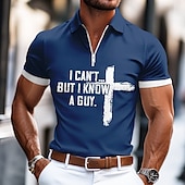 economico Polo con testo divertente da uomo-Per uomo Testo / Numero Croce Polo con zip Manica Corta Collo ripiegato Casual Quotidiano All&#039;aperto Athleisure Casual Quotidiano Cerniera Estate Verde scuro Grigio Nero
