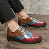 お買い得  フォーマル-メンズ マルチカラー ブローグ オックスフォード シューズ - 結婚式やオフィスウェアに最適なブラウン、レッド、ブルーのウィングチップ レザー ドレスシューズ