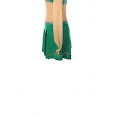 abordables Robes de Patinage Artistique-Robe de patinage artistique Femmes Fille Patinage Robe Vert Patchwork Trou de pouce Maille Spandex Élastique Entraînement Pratique Professionnel Tenue de Patinage Chaleur Thermique cristal pailleté
