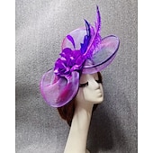 abordables Fascinators-Fascinateurs chapeau en filet voile mariage course de chevaux avec pièce florale en plumes