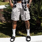 abordables Extérieur-Homme Shorts cargo Shorts Bermuda Short décontracté Shorts amples Cordon de serrage Taille Élastique Multi-poches Uni Respirant Séchage Rapide Longueur Genou Extérieur Occasionnel Course Mode