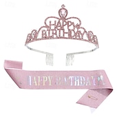 cheap Birthday Party Supplies-Birthday Party Girl and Women Elegant Decorations 2-Piece Set Headband and Sash with &#039;Happy Birthday&#039; - Available in Multiple Color Combo
